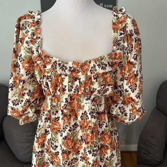Anthropologie Love the Label Floral Puff Sleeve Square Neck Maxi SZ L - Picture 5 of 9